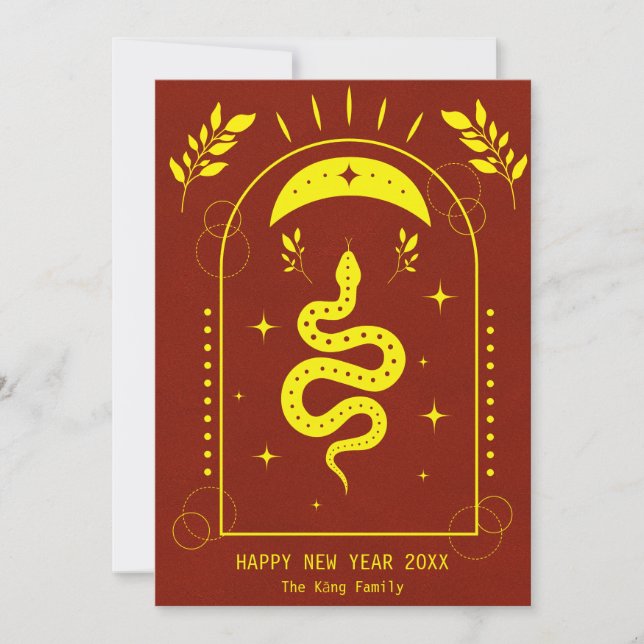 Year of The Snake Red Chinese New Year 2025 Holiday Card (Front)
