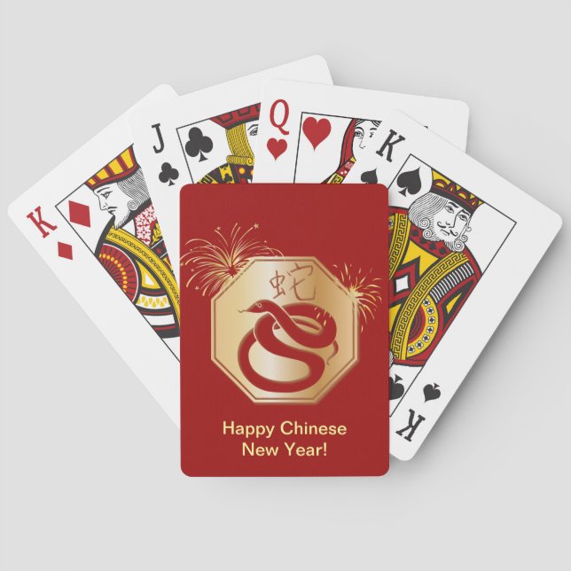 Year of the Snake With Fireworks Poker Cards (Back)