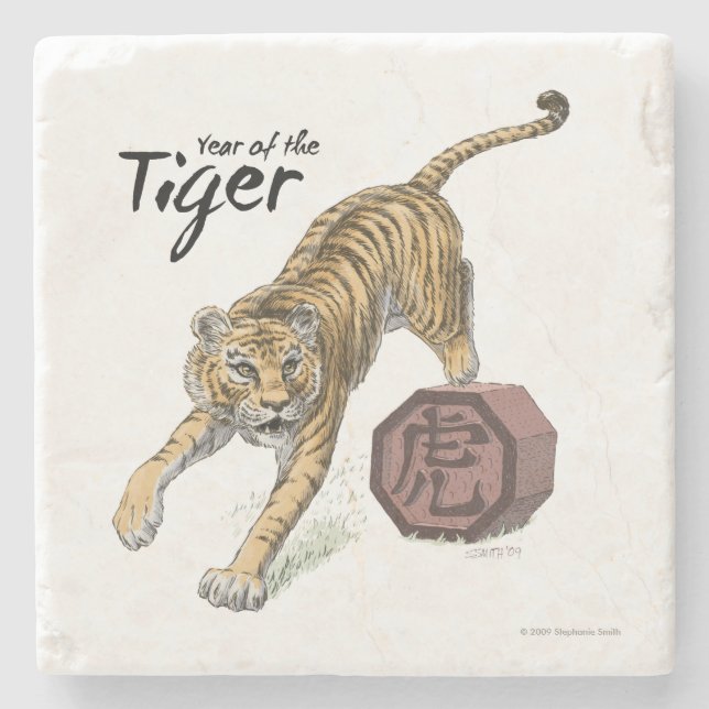 Year of the Tiger Chinese Zodiac Animal Art Stone Coaster (Front)
