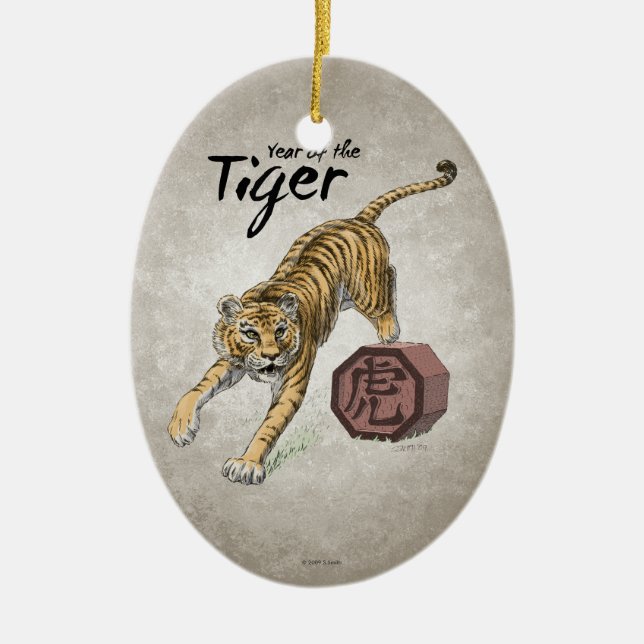 Year of the Tiger Chinese Zodiac Art Ceramic Ornament (Front)