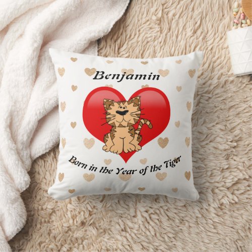 Year of the Tiger Monogram Baby Zodiac Cute Fun Throw Pillow