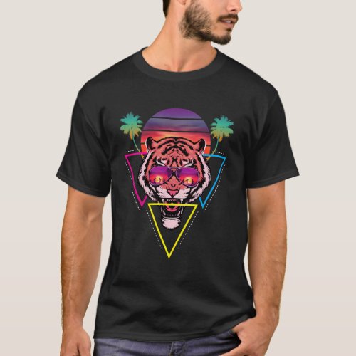 Year Of Tiger Sunglasses Vaporwave Beach T_Shirt