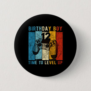 Year Old Birthday Boy 12 Time To Level Up 12th Bir Button