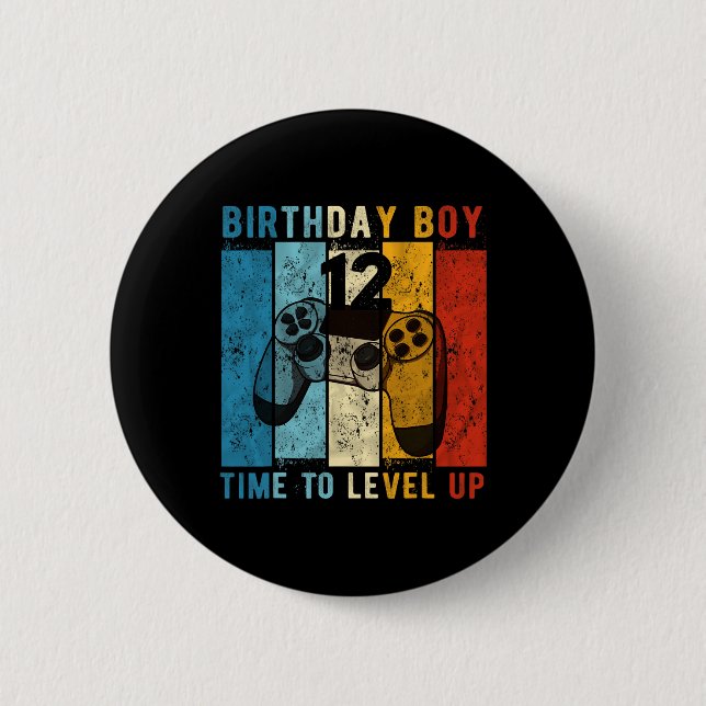 Year Old Birthday Boy 12 Time To Level Up 12th Bir Button (Front)