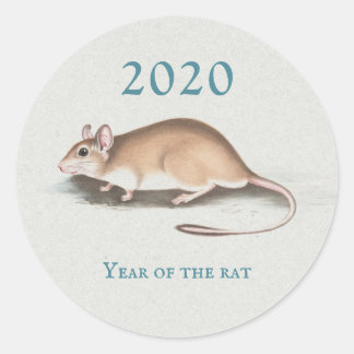 Year Rat 2020 Chinese New Year Vintage Mouse Blue Classic Round Sticker