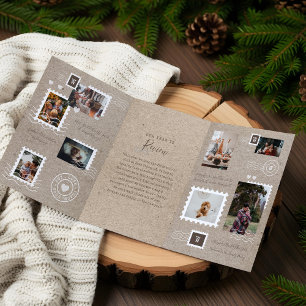 Year Review Family Photos Postage Stamp Collage Tri-Fold Invitation