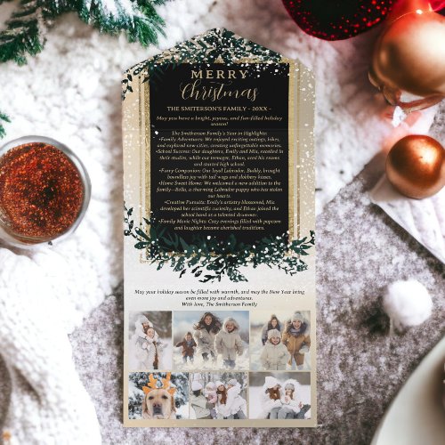 Year review gold green Merry Christmas 6 photos All In One Invitation