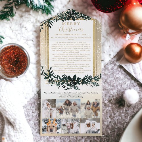 Year review gold green Merry Christmas 6 photos All In One Invitation