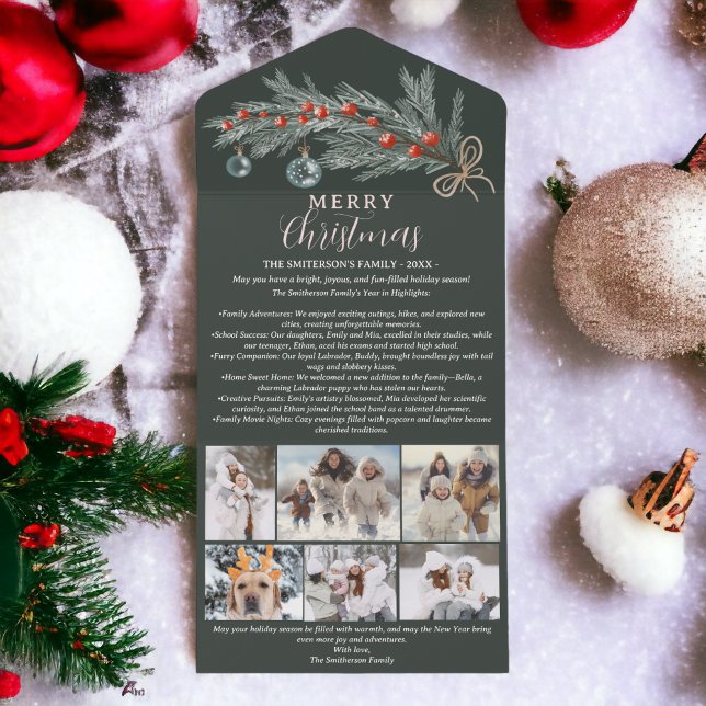 Year review pine red Merry Christmas 6 photos All In One Invitation (Year review pine red Merry Christmas 6 photos All In One Invitation)