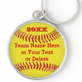 YEAR, Team Name, Text BULK Softball Gifts Basic Round Button Keychain