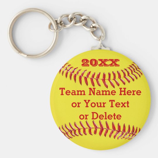 YEAR, Team Name, Text BULK Softball Gifts Keychain