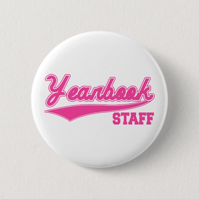 Yearbook Staff (Baseball Script Pink) Pinback Button (Front)