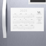 Yearly 2025 Calendar Business Logo Magnetic Card<br><div class="desc">Trendy and chic 2025 magnetic calendar card. This stylish business card template features your business name and square logo and optional contact and social media details. Text comes in jet black and light grey font,  against a light creamy ivory background.</div>