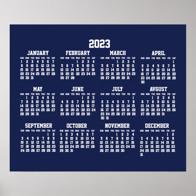 Yearly Blue Calendar 2023 Poster (Front)