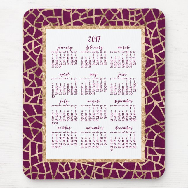 Yearly Calendar 2017 Gold Foil Magenta Mouse Pads (Front)