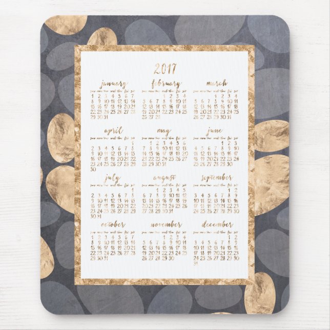 Yearly Calendar 2017 Mouse Gold Foil Dark Gray Pad (Front)