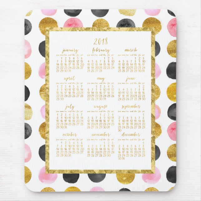 Yearly Calendar 2018 Mousepads Pink And Gold Dots (Front)