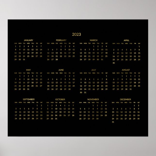 Yearly Calendar 2023 Faux Gold And Black Poster (Front)