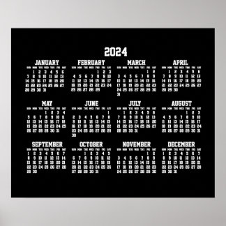 Yearly Calendar 2024 Poster Black