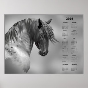 Yearly Calendar Dapple Gray Horse (Semi-Gloss) Poster