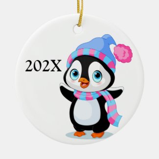 Yearly Christmas Penguin  Ceramic Ornament