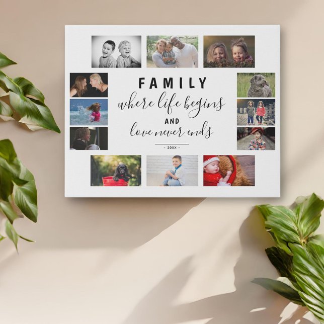 Yearly Family Keepsake Saying 12 Photo Collage Faux Canvas Print (Creator Uploaded)