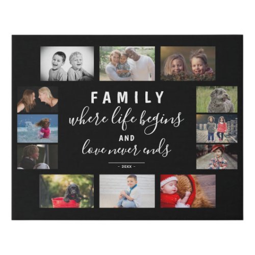 Yearly Family Keepsake Saying 12 Photo Collage Faux Canvas Print