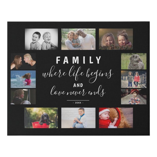 Yearly Family Keepsake Saying 12 Photo Collage Faux Canvas Print (Front)