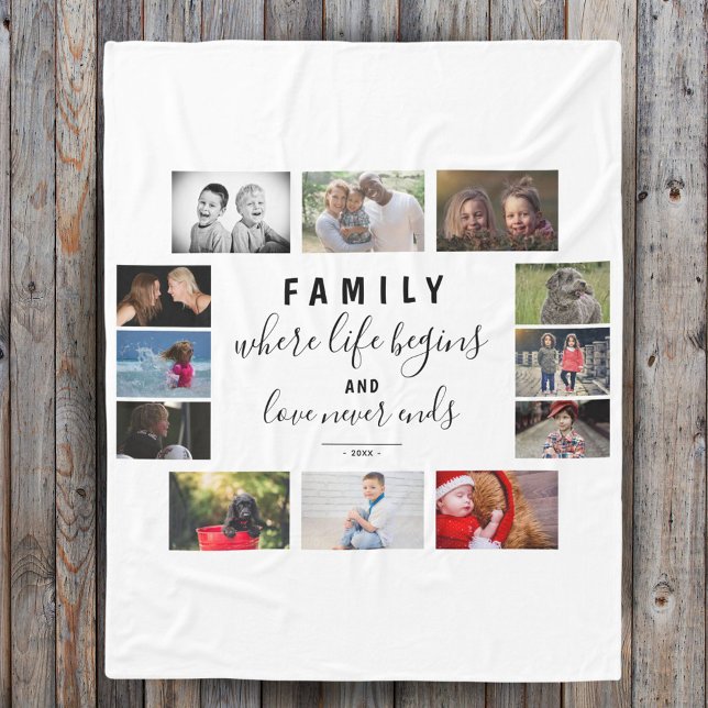 Yearly Family Keepsake Saying 12 Photo Collage Fleece Blanket (Creator Uploaded)