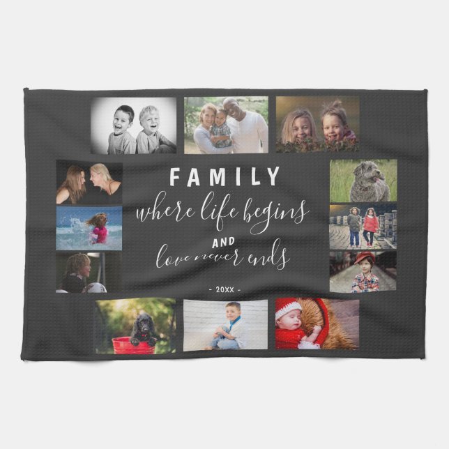 Yearly Family Keepsake Saying 12 Photo Collage Kitchen Towel (Horizontal)