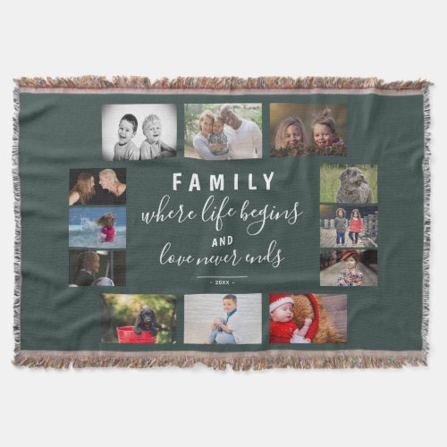Yearly Family Keepsake Saying 12 Photo Collage Throw Blanket