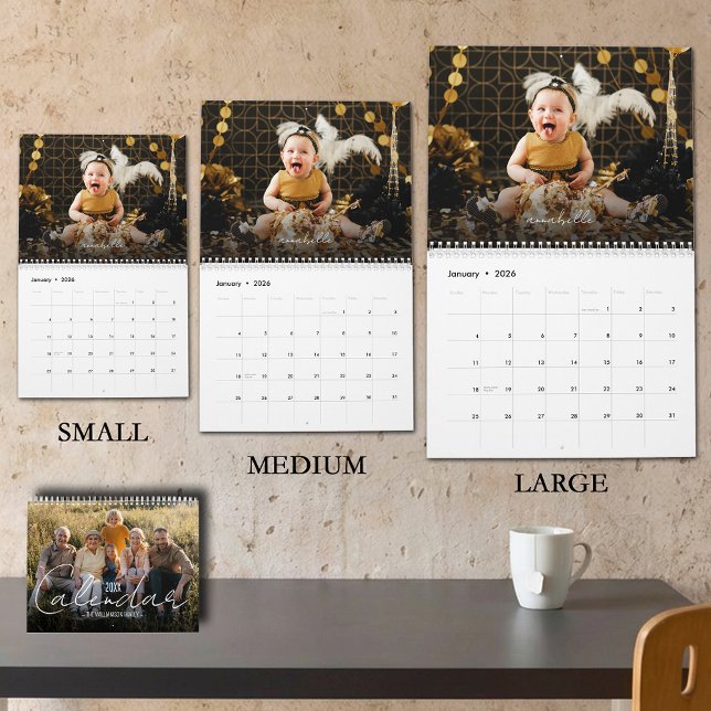 Yearly Family Photo Calendar (MEDIUM SIZE selected on this custom family photo calendar, choose small or large when ordering)