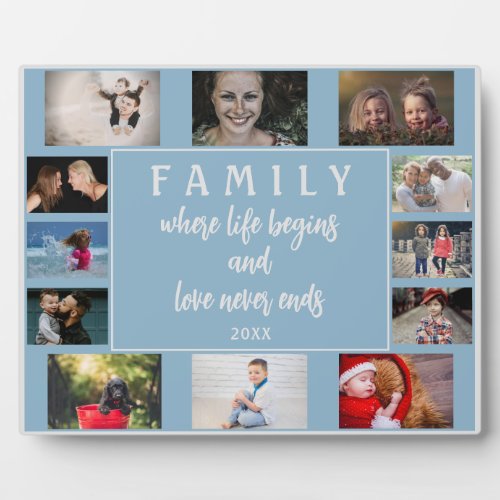 Yearly Family Saying Blue Keepsake Photo Collage Plaque
