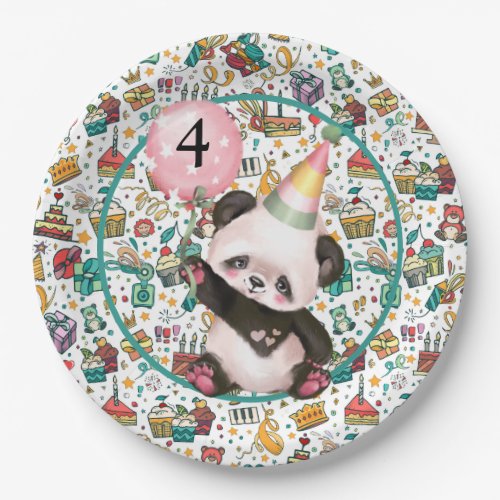 Yearly Happy Birthday Panda  Paper Plate
