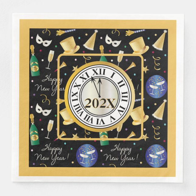 Yearly Happy New Year  Paper Dinner Napkins (Front)