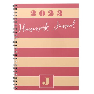Yearly Housework Journal Raspberry Blush Stripes