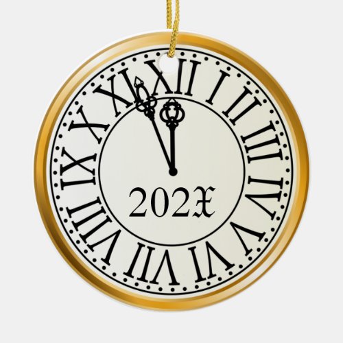 Yearly New Years Eve Clock Ceramic Ornament