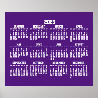 Yearly Purple Calendar 2023 Poster