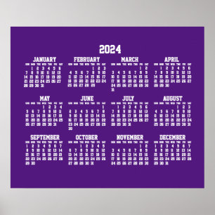 Yearly Purple Calendar 2024 Poster
