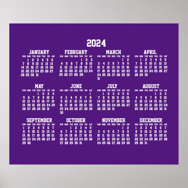 Yearly Purple Calendar 2024 Poster (Front)