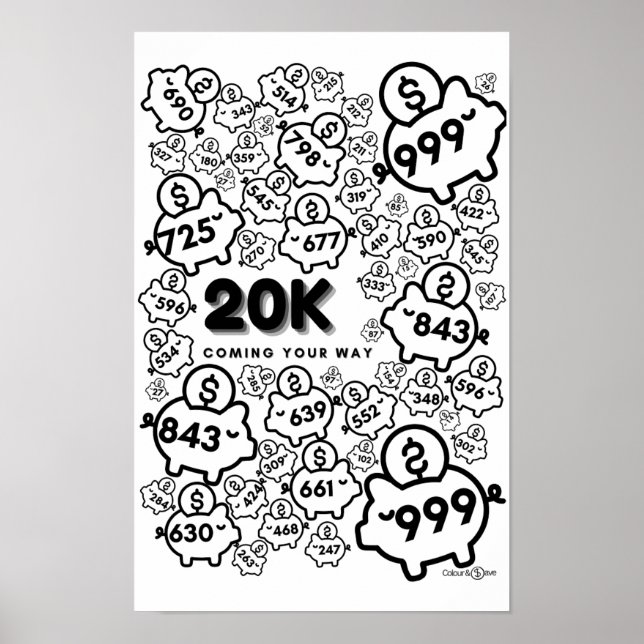 Yearly savings tracker - save $20,000 in 52 weeks poster (Front)