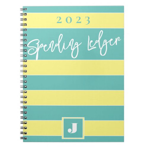 Yearly Spending Ledger Blue Yellow Stripes Initial Notebook
