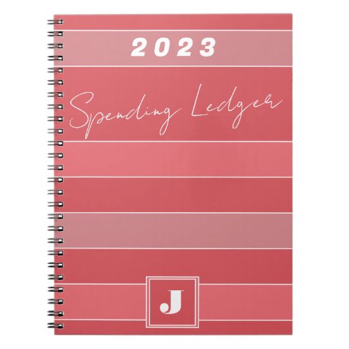 Yearly Spending Ledger Pink Stripes Initial Notebook