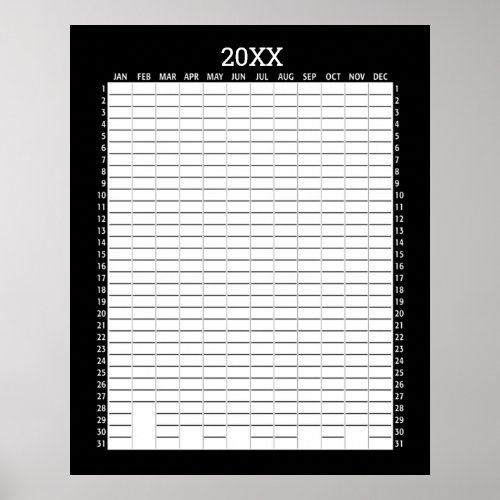 Yearly View Calendar _ Black White Goal Planner Poster