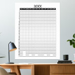 Yearly View Calendar - Black White Goal Planner Poster<br><div class="desc">A very useful item for virtual school or home office. A basic,  minimal look for adding goals and important dates. The grid of boxes are blank so you can fill in any text to show events at a glance for the whole year.</div>