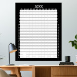 Yearly View Calendar - Black White Goal Planner Poster<br><div class="desc">A very useful item for virtual school or home office. A basic,  minimal look for adding goals and important dates. The grid of boxes are blank so you can fill in any text to show events at a glance for the whole year.</div>