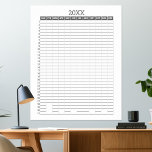 Yearly View Calendar -- Gray White Goal Planner Poster<br><div class="desc">A very useful item for virtual school or home office. A basic,  minimal look for adding goals and important dates. The grid of boxes are blank so you can fill in any text to show events at a glance for the whole year.</div>