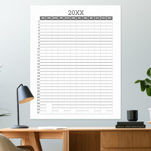 Yearly View Calendar -- Gray White Goal Planner Poster