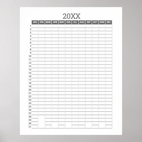 Yearly View Calendar _ Gray White Goal Planner Poster