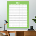 Yearly View Calendar - Lime White Goal Planner Poster<br><div class="desc">A very useful item for virtual school or home office. A basic,  minimal look for adding goals and important dates. The grid of boxes are blank so you can fill in any text to show events at a glance for the whole year.</div>